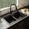allen + roth GT1010BLK Kaiden Drop-in or undermount 33-in x 22-in Quartz Double equal bowl Kitchen Sink