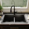 allen + roth GT1010BLK Kaiden Drop-in or undermount 33-in x 22-in Quartz Double equal bowl Kitchen Sink