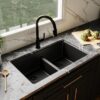 allen + roth GT1010BLK Kaiden Drop-in or undermount 33-in x 22-in Quartz Double equal bowl Kitchen Sink