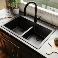 allen + roth GT1010BLK Kaiden Drop-in or undermount 33-in x 22-in Quartz Double equal bowl Kitchen Sink