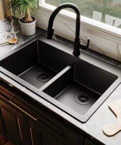 allen + roth GT1010BLK Kaiden Drop-in or undermount 33-in x 22-in Quartz Double equal bowl Kitchen Sink