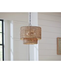 allen + roth KHV4993A Adara 3 -Light Natural Traditional Rattan Cage Drum Medium Hanging Pendant Light
