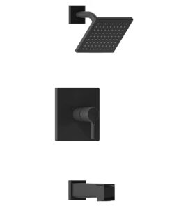 allen + roth F12A0010BL Veda Matte Black 1-handle Single function 6-in Square Bathtub and shower Faucet ( Valve Included )