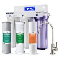 iSpring US31-PF 3-Stage Under Sink Water Filtration System, SGS-Tested to Reduces up to 99 PFOA PFOS, 3-Stage Filtration Reduces Sediment, Chlorine, Taste Odor, 2.5" x 10" Triple-stage Carbon block Under Sink Water Filtration System with Brushed Nickel Faucet