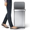 simplehuman CW2080 Liner Pocket Can with Soft-Close Grey Plastic Lid, 45 Liter Brushed Steel Indoor Kitchen Step Trash Can