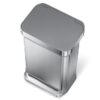 simplehuman CW2080 Liner Pocket Can with Soft-Close Grey Plastic Lid, 45 Liter Brushed Steel Indoor Kitchen Step Trash Can