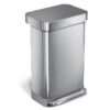 simplehuman CW2080 Liner Pocket Can with Soft-Close Grey Plastic Lid, 45 Liter Brushed Steel Indoor Kitchen Step Trash Can