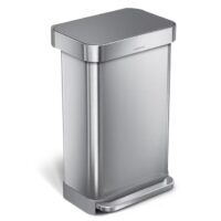simplehuman CW2080 Liner Pocket Can with Soft-Close Grey Plastic Lid, 45 Liter Brushed Steel Indoor Kitchen Step Trash Can