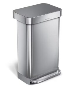 simplehuman CW2080 Liner Pocket Can with Soft-Close Grey Plastic Lid, 45 Liter Brushed Steel Indoor Kitchen Step Trash Can