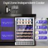 COWSAR W51145B 23.43-in W 46 -Bottles Silver Dual Zone Cooling Built-in/Freestanding Indoor Wine Cooler