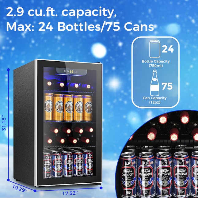 COWSAR W5899H 17.5-in W 130 -Can Capacity Clear Glass Freestanding Indoor Beverage Refrigerator with Glass Door11_11zon COWSAR W5899H 17.5-in W 130 -Can Capacity Clear Glass Freestanding Indoor Beverage Refrigerator with Glass Door