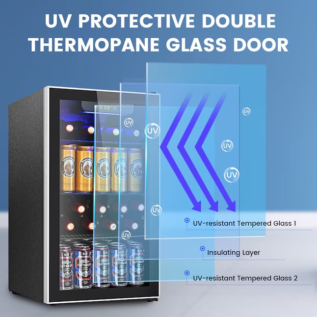 COWSAR W5899H 17.5-in W 130 -Can Capacity Clear Glass Freestanding Indoor Beverage Refrigerator with Glass Door45_11zon COWSAR W5899H 17.5-in W 130 -Can Capacity Clear Glass Freestanding Indoor Beverage Refrigerator with Glass Door