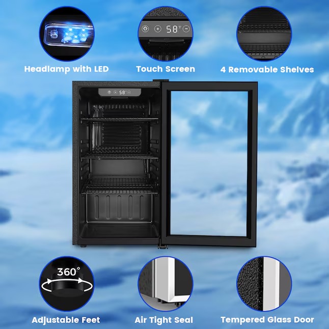COWSAR W5899H 17.5-in W 130 -Can Capacity Clear Glass Freestanding Indoor Beverage Refrigerator with Glass Door90_11zon COWSAR W5899H 17.5-in W 130 -Can Capacity Clear Glass Freestanding Indoor Beverage Refrigerator with Glass Door