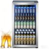 COWSAR W5899SSH 17.5-in W 130 -Can Capacity Stainless Steel Freestanding Indoor Beverage Refrigerator with Glass Door
