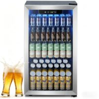 COWSAR W5899SSH 17.5-in W 130 -Can Capacity Stainless Steel Freestanding Indoor Beverage Refrigerator with Glass Door
