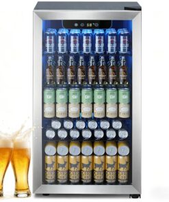 COWSAR W5899SSH 17.5-in W 130 -Can Capacity Stainless Steel Freestanding Indoor Beverage Refrigerator with Glass Door