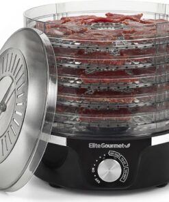 Elite Gourmet EFD319 Food Dehydrator, 5 BPA-Free 11.4" Trays Adjustable Temperature Controls, Jerky, Herbs, Fruit, Veggies, Dried Snacks, Black