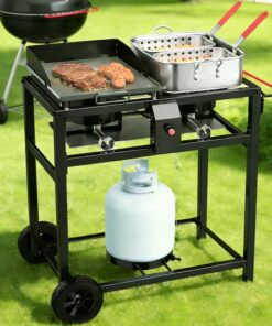 FIRE RIOT Double Deep fryer Portable griddle Combo 2 -Burner Liquid propane Flat Top Grill