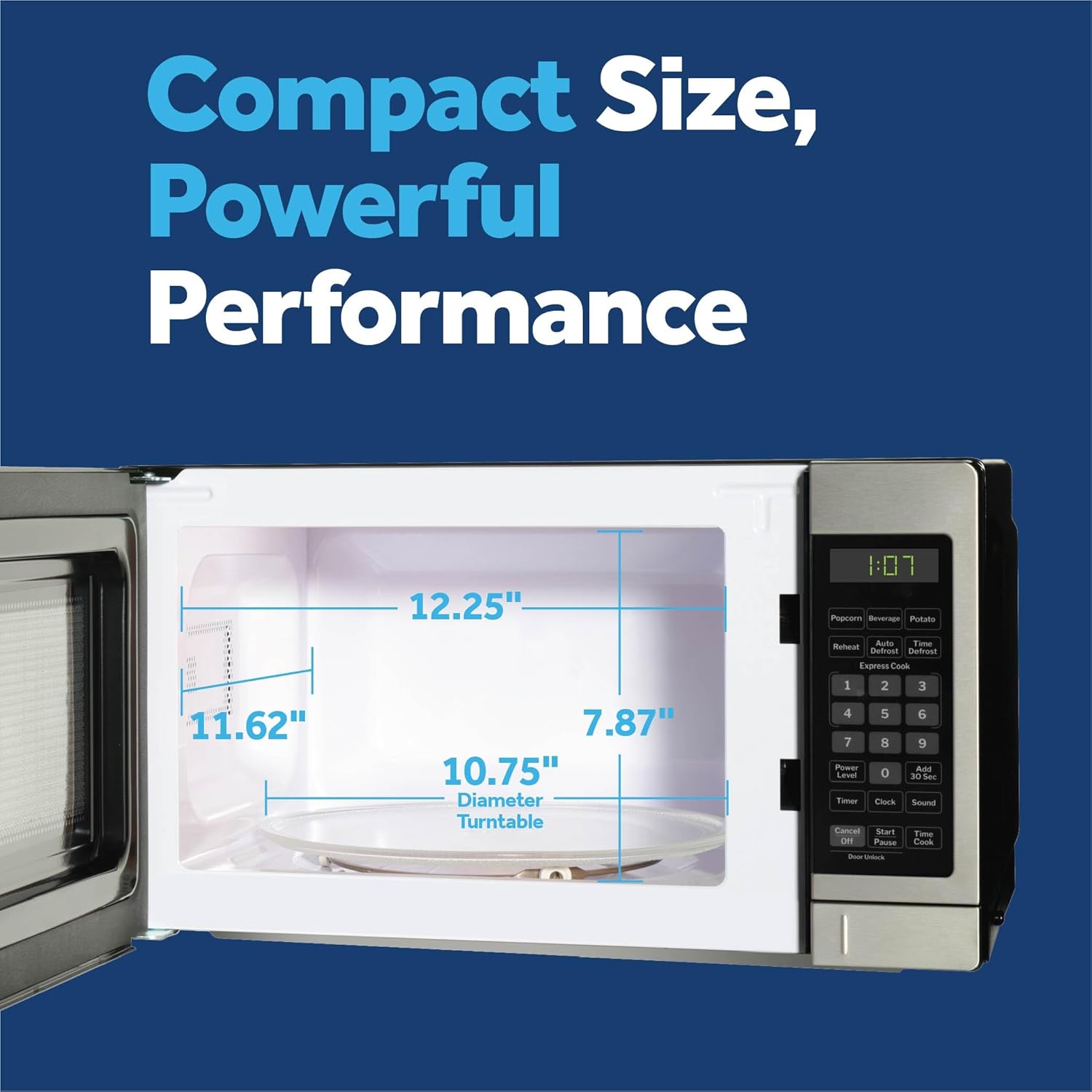 GE Compact Countertop Microwave Oven, 0.7 Cubic Ft., 700-watt Capacity, 6 Auto Cooking Settings, Child-Lock Technology, Dorm Room or Apartment, Stainless Steel679 GE Compact Countertop Microwave Oven, 0.7 Cubic Ft., 700-watt Capacity, 6 Auto Cooking Settings, Child-Lock Technology, Dorm Room or Apartment, Stainless Steel