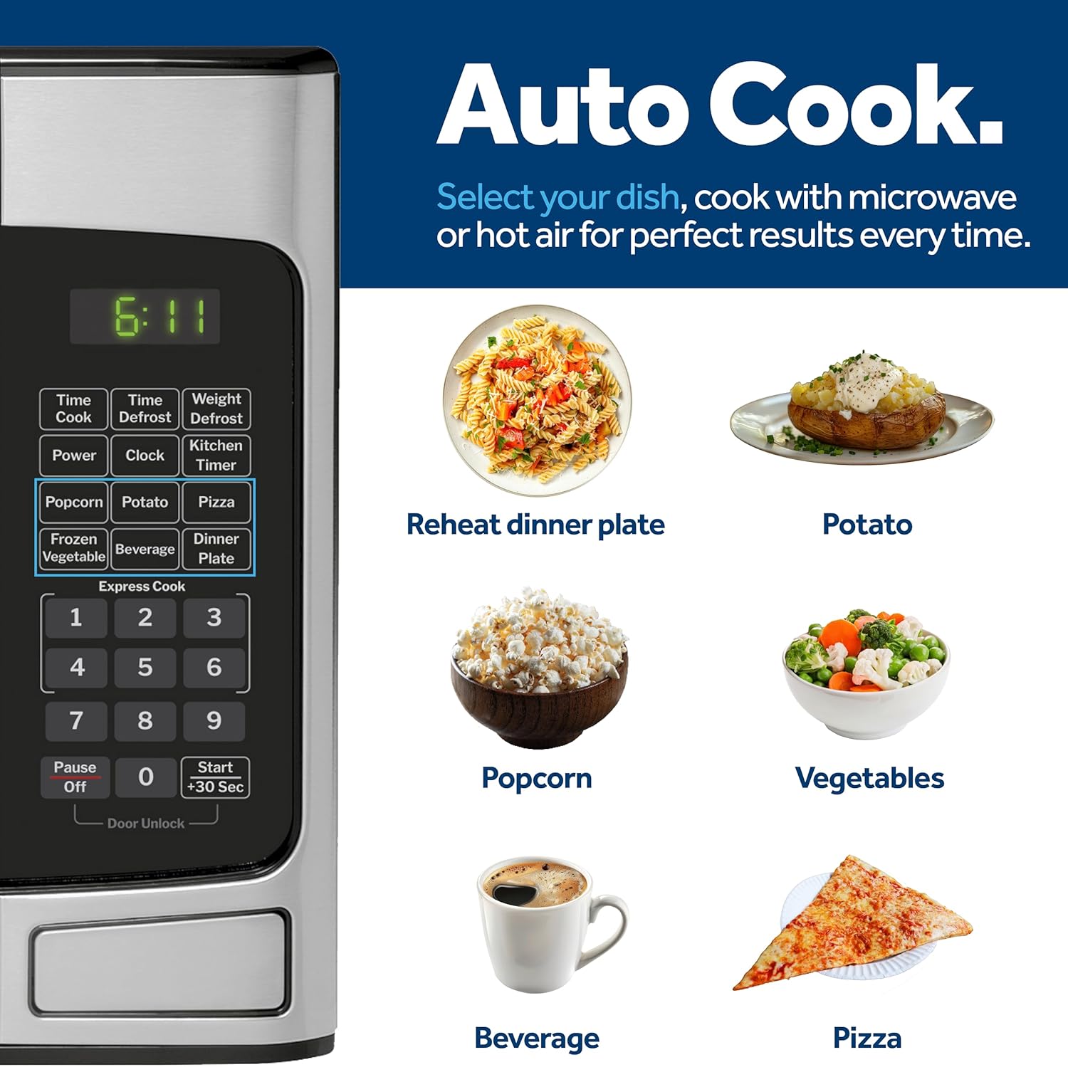 GE Compact Countertop Microwave Oven, 1.1 Cubic Ft., 950w Capacity, 6 Auto Cook Settings, Child-Lock Technology, Dorm Room, Apartment, Stainless Steel124 GE Compact Countertop Microwave Oven, 1.1 Cubic Ft., 950w Capacity, 6 Auto Cook Settings, Child-Lock Technology, Dorm Room, Apartment, Stainless Steel