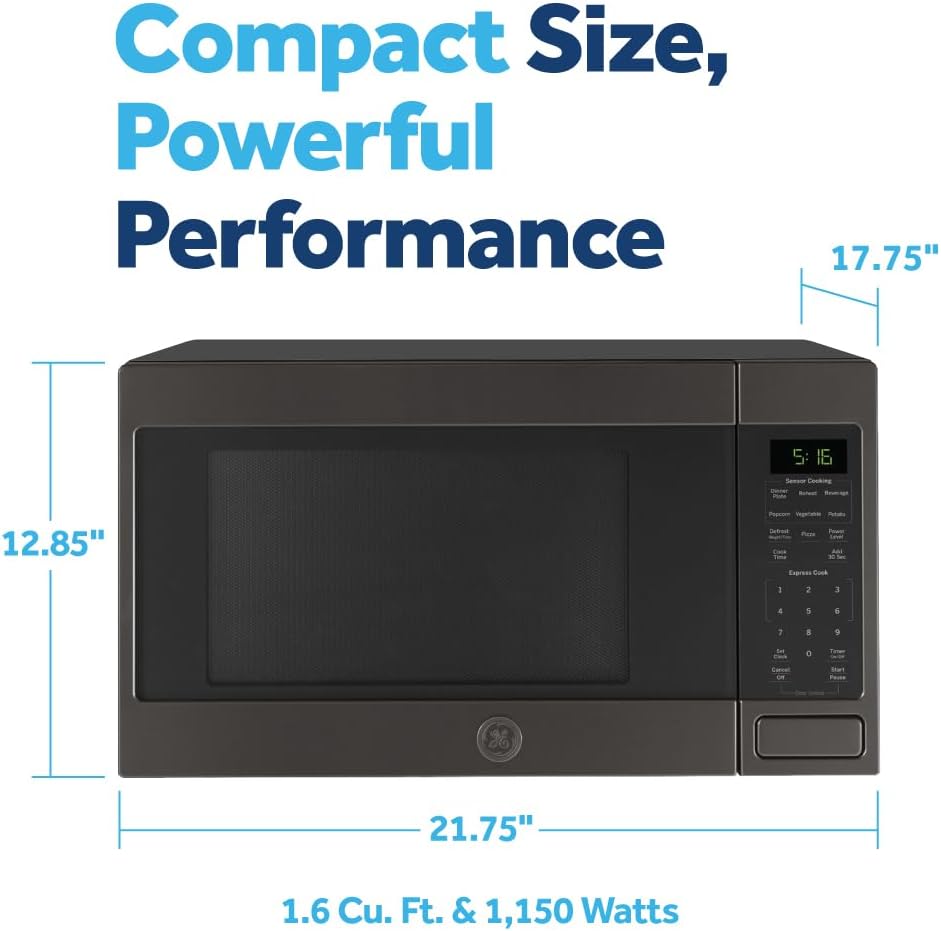 GE Countertop Microwave Oven, 1,150-watt Capacity, 1.6 Cubic Ft., 8 Auto Cooking Settings, Child-Lock Technology, Kitchen Essentials for The Countertop, Dorm Room or Apartment, Black Stainless1 GE Countertop Microwave Oven, 1,150-watt Capacity, 1.6 Cubic Ft., 8 Auto Cooking Settings, Child-Lock Technology, Kitchen Essentials for The Countertop, Dorm Room or Apartment, Black Stainless