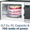 GE Countertop Microwave Oven, Compact 0.7 Cubic Ft., 700-watt Capacity, 6 Auto Cooking Settings, Child-Lock Technology, Kitchen Essentials for the Countertop, Dorm Room or Apartment, White