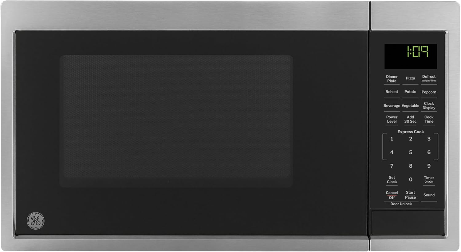 GE Countertop Microwave Oven, Compact 0.9 Cubic Ft., 900-watt Capacity, 7 Auto Cooking Settings, Child-Lock Technology, Kitchen Essentials for The Countertop, Dorm Room or Apartment, Stainless Steel GE Countertop Microwave Oven, Compact 0.9 Cubic Ft., 900-watt Capacity, 7 Auto Cooking Settings, Child-Lock Technology, Kitchen Essentials for The Countertop, Dorm Room or Apartment, Stainless Steel