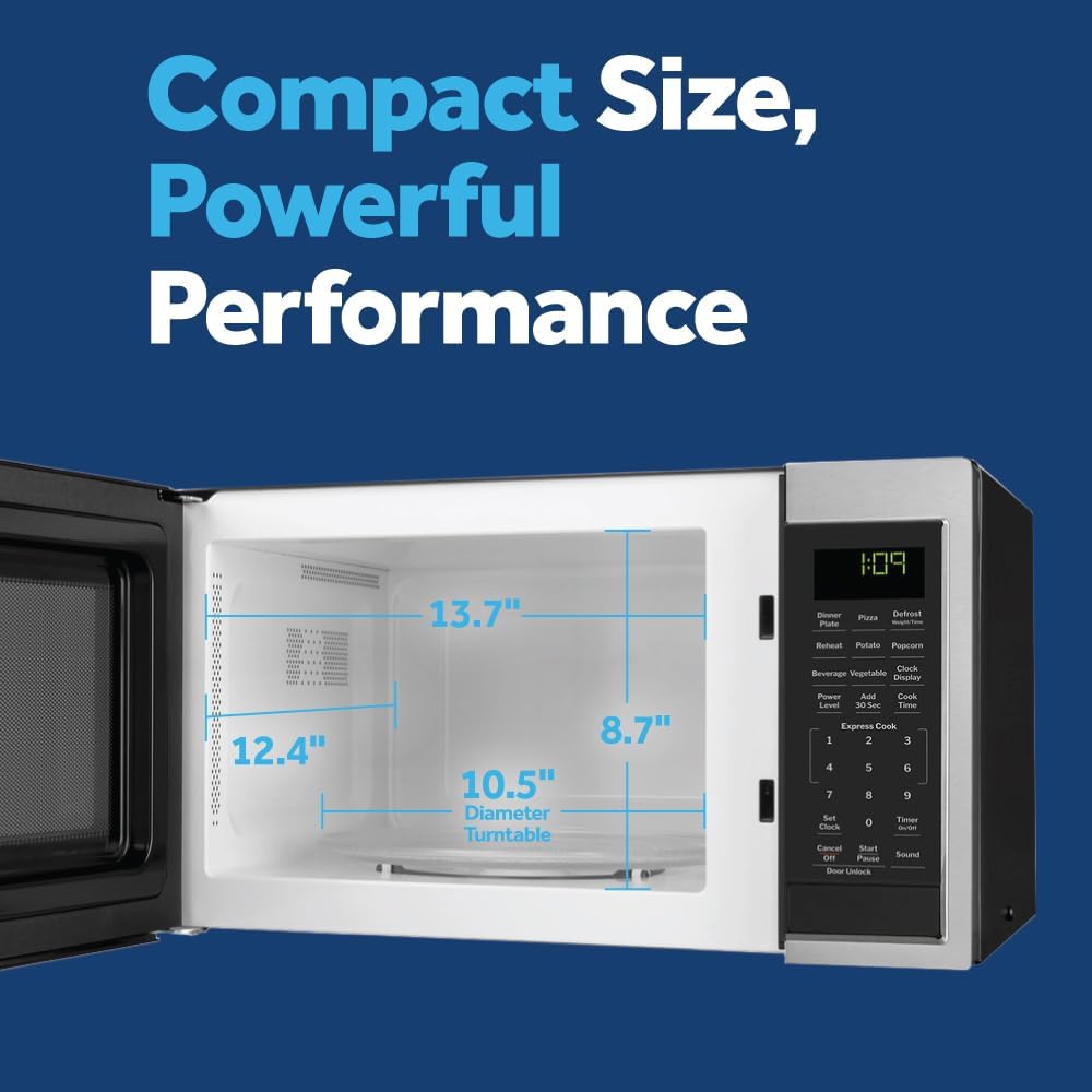 GE Countertop Microwave Oven, Compact 0.9 Cubic Ft., 900-watt Capacity, 7 Auto Cooking Settings, Child-Lock Technology, Kitchen Essentials for The Countertop, Dorm Room or Apartment, Stainless Steel4 GE Countertop Microwave Oven, Compact 0.9 Cubic Ft., 900-watt Capacity, 7 Auto Cooking Settings, Child-Lock Technology, Kitchen Essentials for The Countertop, Dorm Room or Apartment, Stainless Steel