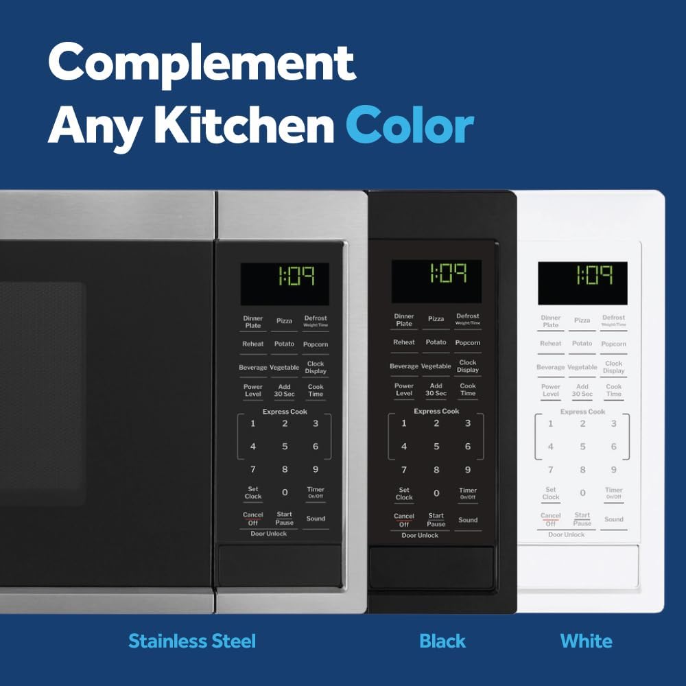 GE Countertop Microwave Oven, Compact 0.9 Cubic Ft., 900-watt Capacity, 7 Auto Cooking Settings, Child-Lock Technology, Kitchen Essentials for The Countertop, Dorm Room or Apartment, Stainless Steel79 GE Countertop Microwave Oven, Compact 0.9 Cubic Ft., 900-watt Capacity, 7 Auto Cooking Settings, Child-Lock Technology, Kitchen Essentials for The Countertop, Dorm Room or Apartment, Stainless Steel