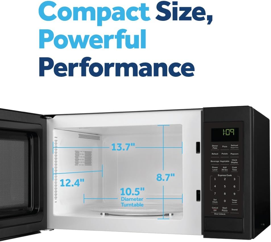 GE Countertop Microwave Oven, Compact 0.9 Cubic Ft., 900-watt Capacity, 7 Auto Cooking Settings, Child-Lock Technology, Kitchen Essentials for the Countertop, Dorm Room or Apartment, Black23 GE Countertop Microwave Oven, Compact 0.9 Cubic Ft., 900-watt Capacity, 7 Auto Cooking Settings, Child-Lock Technology, Kitchen Essentials for the Countertop, Dorm Room or Apartment, Black