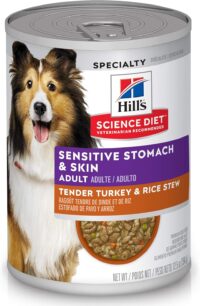Hill's Science Diet Adult Sensitive Stomach & Sensitive Skin Tender Turkey & Rice Stew Canned Wet Dog Food, 12.5 oz., Case of 12