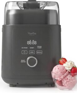 Martha Stewart 1 Quart Ice Cream Maker, Built-In Compressor, No Pre-Freezing Required, 3 Modes (Ice Cream, Sorbet, Frozen Yogurt), Automatic Mix-In Alert, Dishwasher-Safe Parts, Caviar Gray