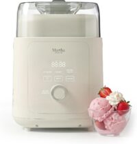 Martha Stewart 1 Quart Ice Cream Maker, Built-In Compressor, No Pre-Freezing Required, 3 Modes (Ice Cream, Sorbet, Frozen Yogurt), Automatic Mix-In Alert, Dishwasher-Safe Parts, Linen White