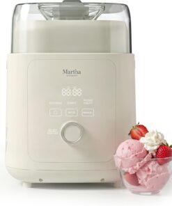Martha Stewart 1 Quart Ice Cream Maker, Built-In Compressor, No Pre-Freezing Required, 3 Modes (Ice Cream, Sorbet, Frozen Yogurt), Automatic Mix-In Alert, Dishwasher-Safe Parts, Linen White