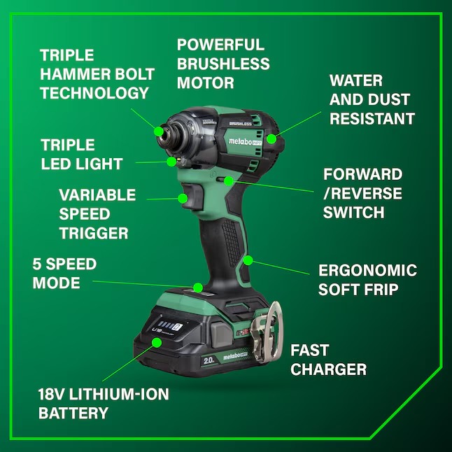 Metabo HPT WH18DCM 18-volt 1 4-in Brushless Cordless Impact Driver (Battery Included and Charger Included and Hard Case included)57_11zon Metabo HPT WH18DCM 18-volt 1/4-in Brushless Cordless Impact Driver (Battery Included and Charger Included and Hard Case included)