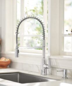 Moen 87807 Edwyn Chrome Single Handle Deck-mount Pull-down Kitchen Faucet with Sprayer (Includes Deck Plate) (Includes Soap Dispenser)