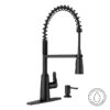 Moen 87807BL Edwyn Matte Black Single Handle Deck-mount Pull-down Kitchen Faucet with Sprayer (Includes Deck Plate) (Includes Soap Dispenser)