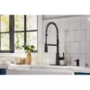 Moen 87807BL Edwyn Matte Black Single Handle Deck-mount Pull-down Kitchen Faucet with Sprayer (Includes Deck Plate) (Includes Soap Dispenser)