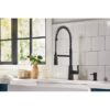 Moen 87807BL Edwyn Matte Black Single Handle Deck-mount Pull-down Kitchen Faucet with Sprayer (Includes Deck Plate) (Includes Soap Dispenser)