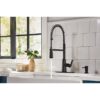 Moen 87807BL Edwyn Matte Black Single Handle Deck-mount Pull-down Kitchen Faucet with Sprayer (Includes Deck Plate) (Includes Soap Dispenser)