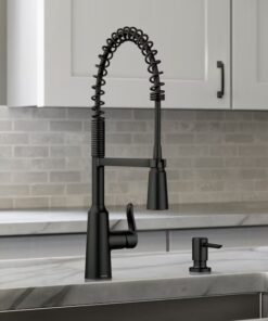 Moen 87807BL Edwyn Matte Black Single Handle Deck-mount Pull-down Kitchen Faucet with Sprayer (Includes Deck Plate) (Includes Soap Dispenser)