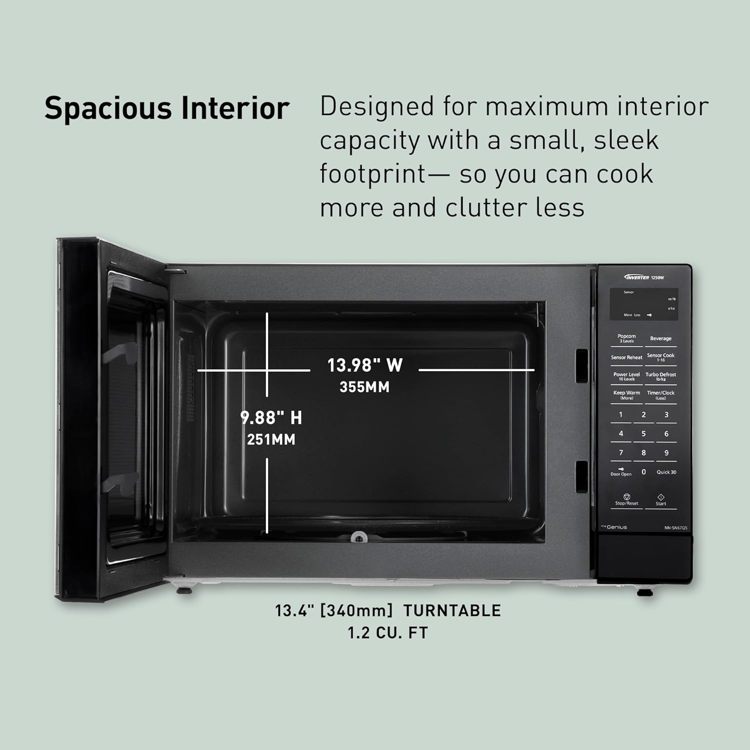Panasonic Countertop Microwave Oven, 1.2 Cu. Ft., 1250W, Inverter Technology with Genius Sensor, Stainless Steel - NN-SN67QS57 Panasonic Countertop Microwave Oven, 1.2 Cu. Ft., 1250W, Inverter Technology with Genius Sensor, Stainless Steel - NN-SN67QS