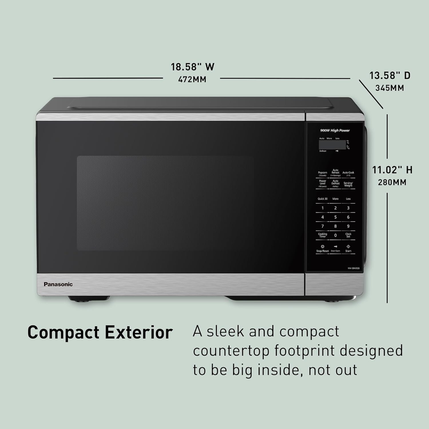 Panasonic Countertop Microwave Oven, 900W, 0.9 Cu. Ft., Sensor Cook and Reheat, 10 Power Levels, Auto Defrost, Keep Warm, Child Lock, Stainless Steel - NN-SB42QS43 Panasonic Countertop Microwave Oven, 900W, 0.9 Cu. Ft., Sensor Cook and Reheat, 10 Power Levels, Auto Defrost, Keep Warm, Child Lock, Stainless Steel - NN-SB42QS