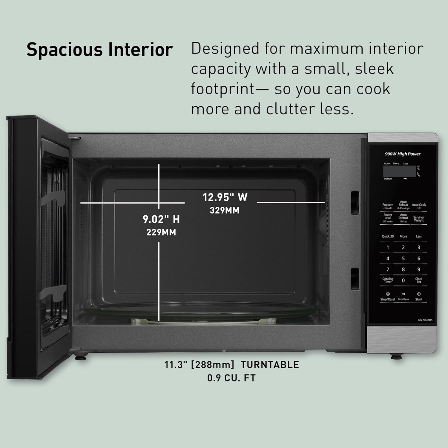 Panasonic Countertop Microwave Oven, 900W, 0.9 Cu. Ft., Sensor Cook and Reheat, 10 Power Levels, Auto Defrost, Keep Warm, Child Lock, Stainless Steel - NN-SB42QS456 Panasonic Countertop Microwave Oven, 900W, 0.9 Cu. Ft., Sensor Cook and Reheat, 10 Power Levels, Auto Defrost, Keep Warm, Child Lock, Stainless Steel - NN-SB42QS