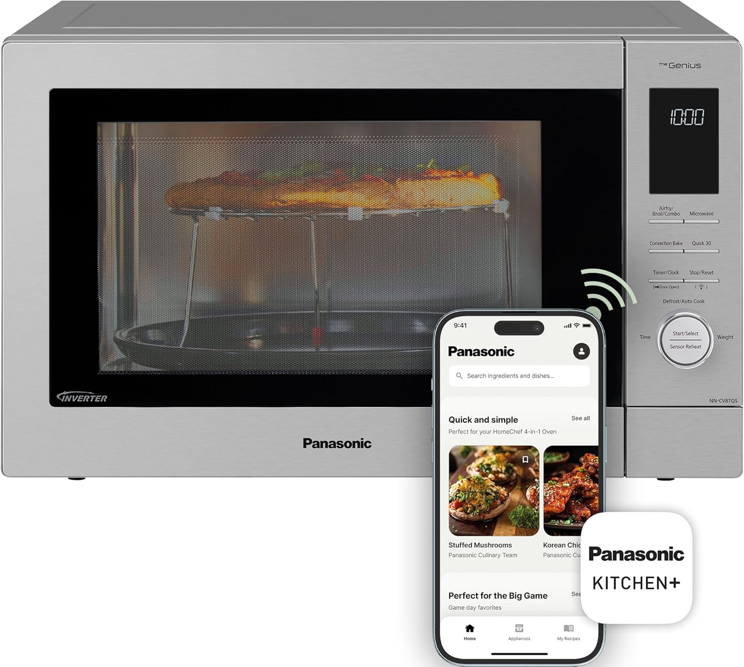 Panasonic HomeChef 4-in-1 Countertop Microwave Air Fryer Combo, Time-Saving 20 Presets + App-Linked Recipes, 1000W 1.2 cu ft Inverter Multi Oven & Convection Tech – NN-CV87QS Stainless Steel Panasonic HomeChef 4-in-1 Countertop Microwave Air Fryer Combo, Time-Saving 20 Presets + App-Linked Recipes, 1000W 1.2 cu ft Inverter Multi Oven & Convection Tech – NN-CV87QS Stainless Steel