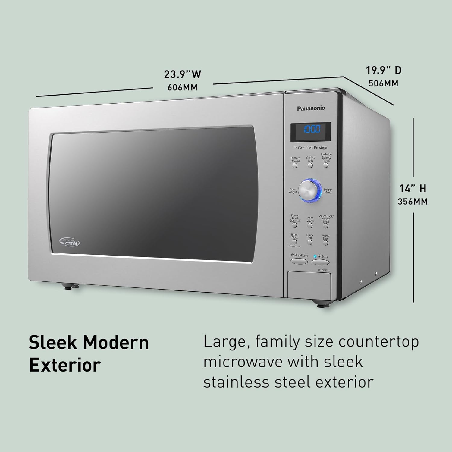Panasonic Microwave Oven with Cyclonic Wave Inverter Technology, 1250W, 2.2 cu.ft. Countertop Microwave with Genius Sensor One-Touch Cooking – NN-SD975S (Stainless Steel Silver)1 Panasonic Microwave Oven with Cyclonic Wave Inverter Technology, 1250W, 2.2 cu.ft. Countertop Microwave with Genius Sensor One-Touch Cooking – NN-SD975S (Stainless Steel / Silver)