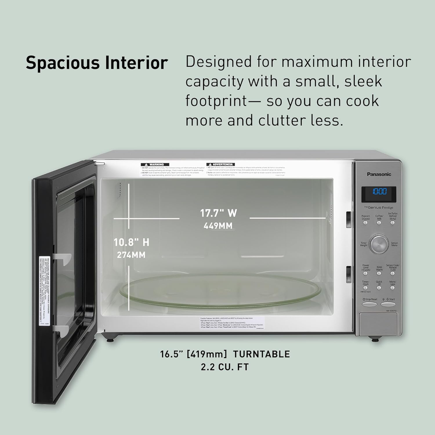 Panasonic Microwave Oven with Cyclonic Wave Inverter Technology, 1250W, 2.2 cu.ft. Countertop Microwave with Genius Sensor One-Touch Cooking – NN-SD975S (Stainless Steel Silver)43 Panasonic Microwave Oven with Cyclonic Wave Inverter Technology, 1250W, 2.2 cu.ft. Countertop Microwave with Genius Sensor One-Touch Cooking – NN-SD975S (Stainless Steel / Silver)