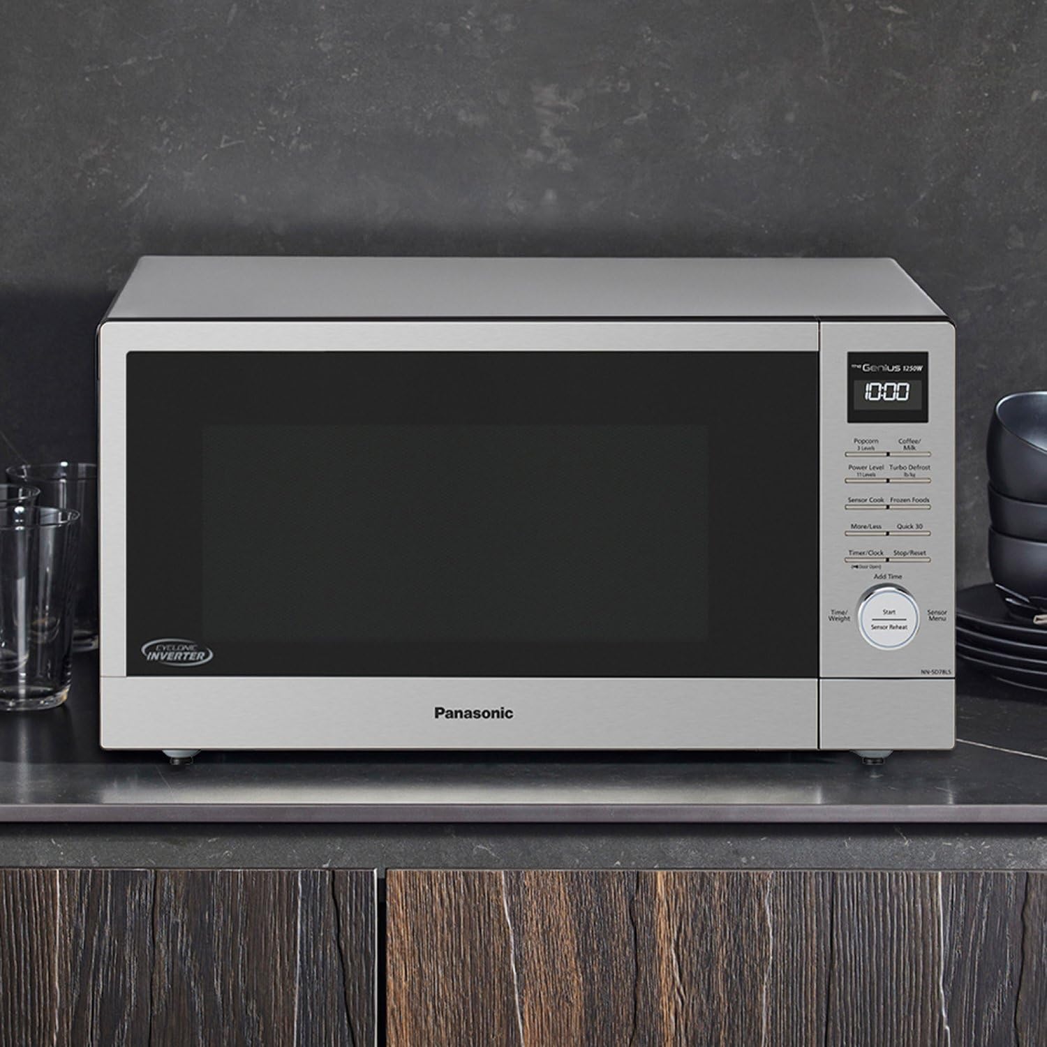 Panasonic NN-SD78LS 1.6 cu.ft Cyclonic Inverter Countertop Microwave Oven 1250Watt Power with Genius Sensor Cooking, cft, 19.44 D x 21.88 W x 11.94 H,Stainless Steel1 Panasonic NN-SD78LS 1.6 cu.ft Cyclonic Inverter Countertop Microwave Oven 1250Watt Power with Genius Sensor Cooking, cft, 19.44"D x 21.88"W x 11.94"H,Stainless Steel