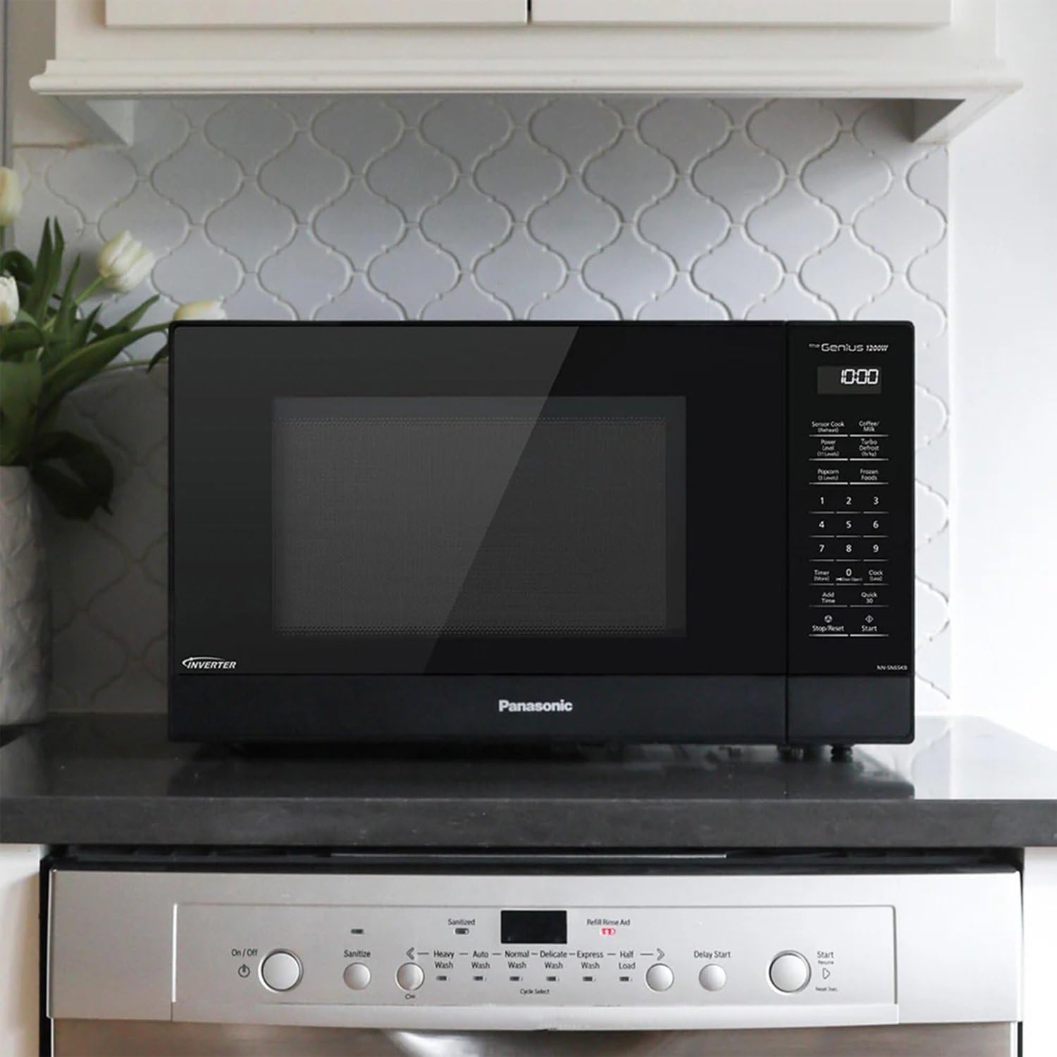 Panasonic NN-SN65KB Microwave Oven with Inverter Technology 1200W, 1.2 cu.ft. Small Genius Sensor One-Touch Cooking, Popcorn Button, Turbo Defrost-NN-SN65KB (Black)58 Panasonic NN-SN65KB Microwave Oven with Inverter Technology 1200W, 1.2 cu.ft. Small Genius Sensor One-Touch Cooking, Popcorn Button, Turbo Defrost-NN-SN65KB (Black)