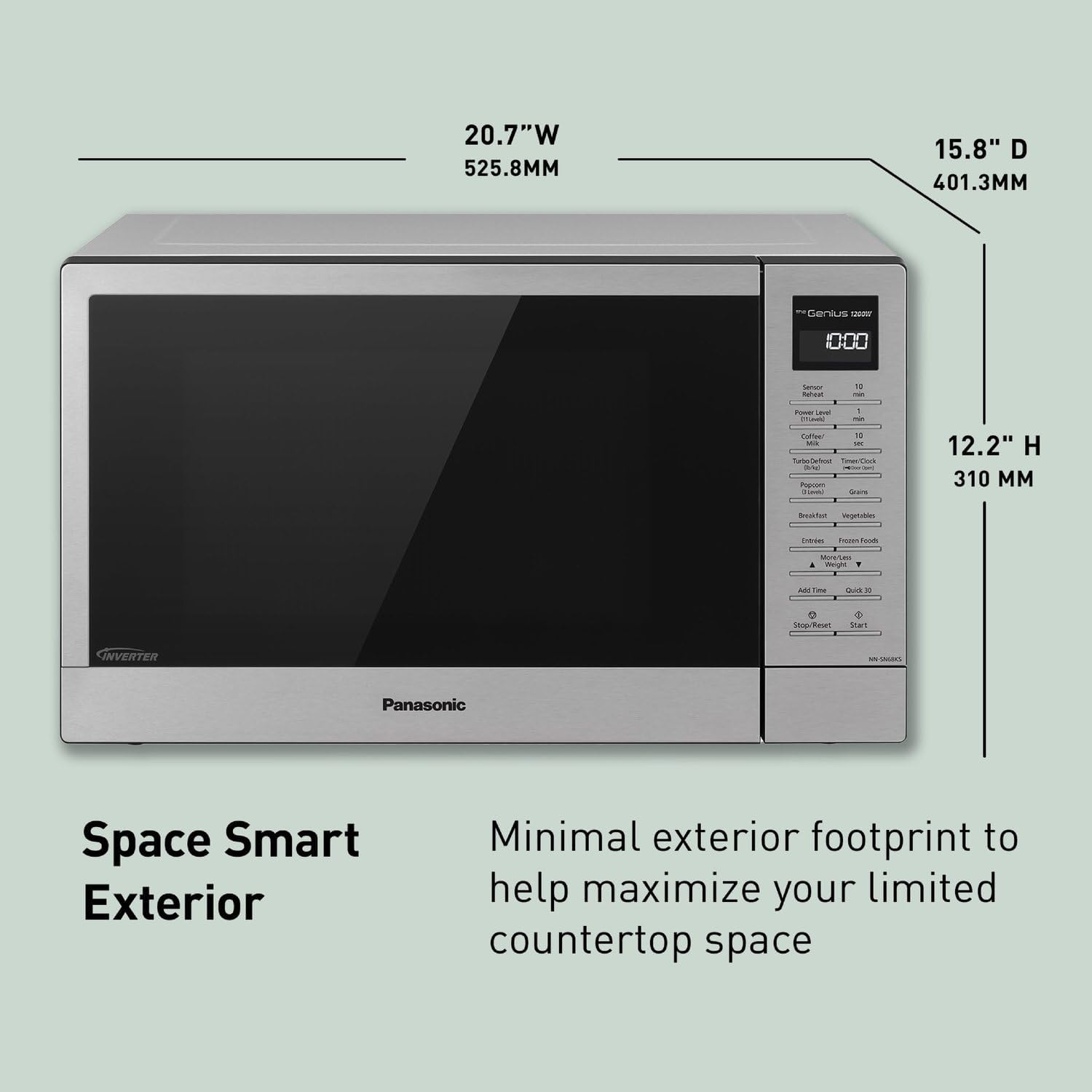 Panasonic NN-SN68KS Compact Microwave Oven with 1200W Power, Sensor Cooking, Popcorn Button, Quick 30Sec & Turbo Defrost, 1.2 cu.ft, Stainless Steel1 Panasonic NN-SN68KS Compact Microwave Oven with 1200W Power, Sensor Cooking, Popcorn Button, Quick 30Sec & Turbo Defrost, 1.2 cu.ft, Stainless Steel
